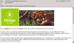 screenshot of email scam pretending to be from OxFam